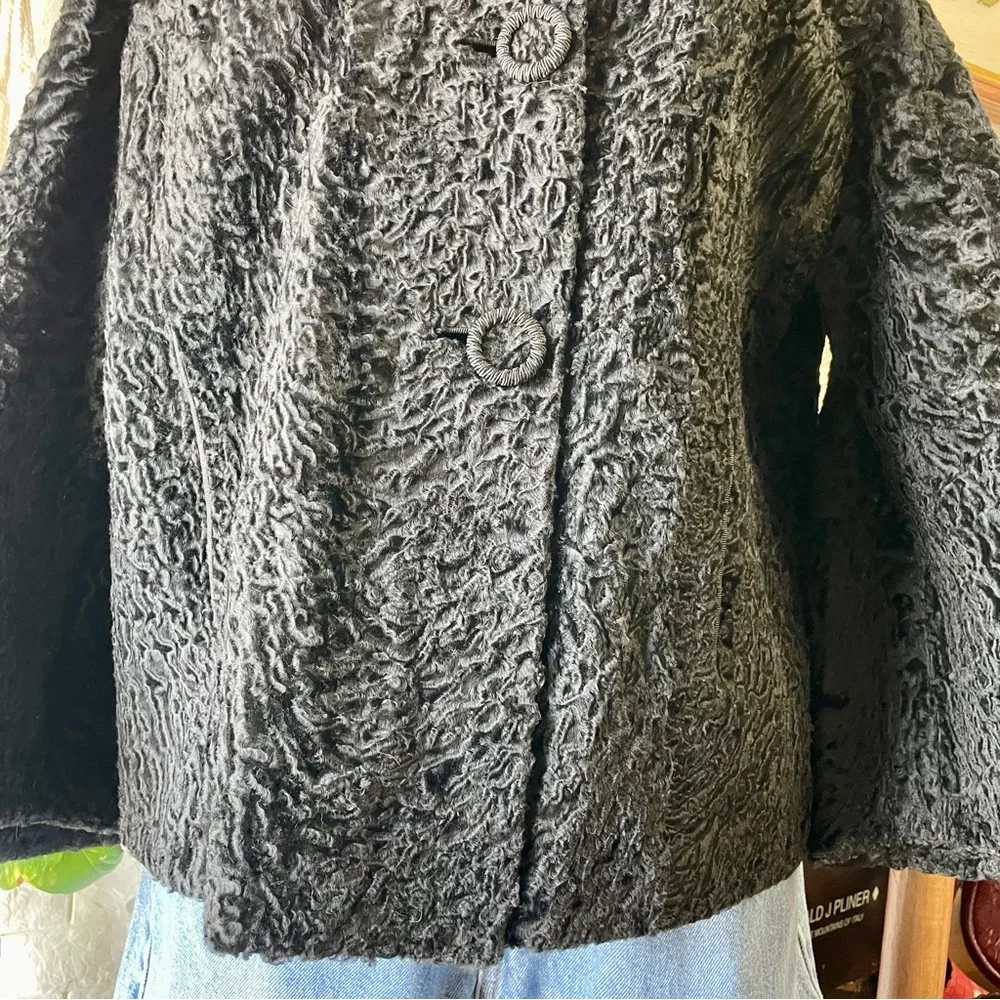 Vintage 1960s Persian Lamb Cropped Coat with Mink Collar - Picture 8 of 15